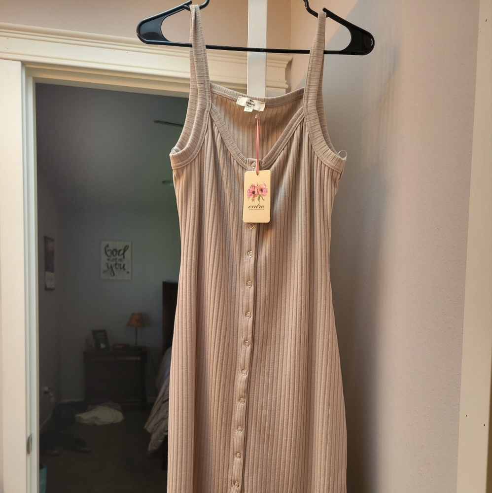 Entro Tan Ribbed Midi Tank Dress